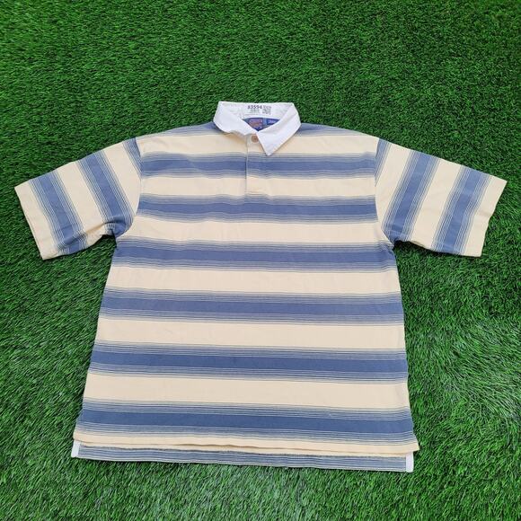 Vintage 90s Pendleton Stripes Polo Shirt L/XL 24x29 Blue Beige - Picture 1 of 12